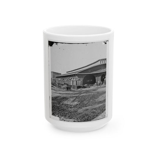 Atlanta, Ga. Boxcars With Refugees At Railroad Depot (U.S. Civil War) White Coffee Mug