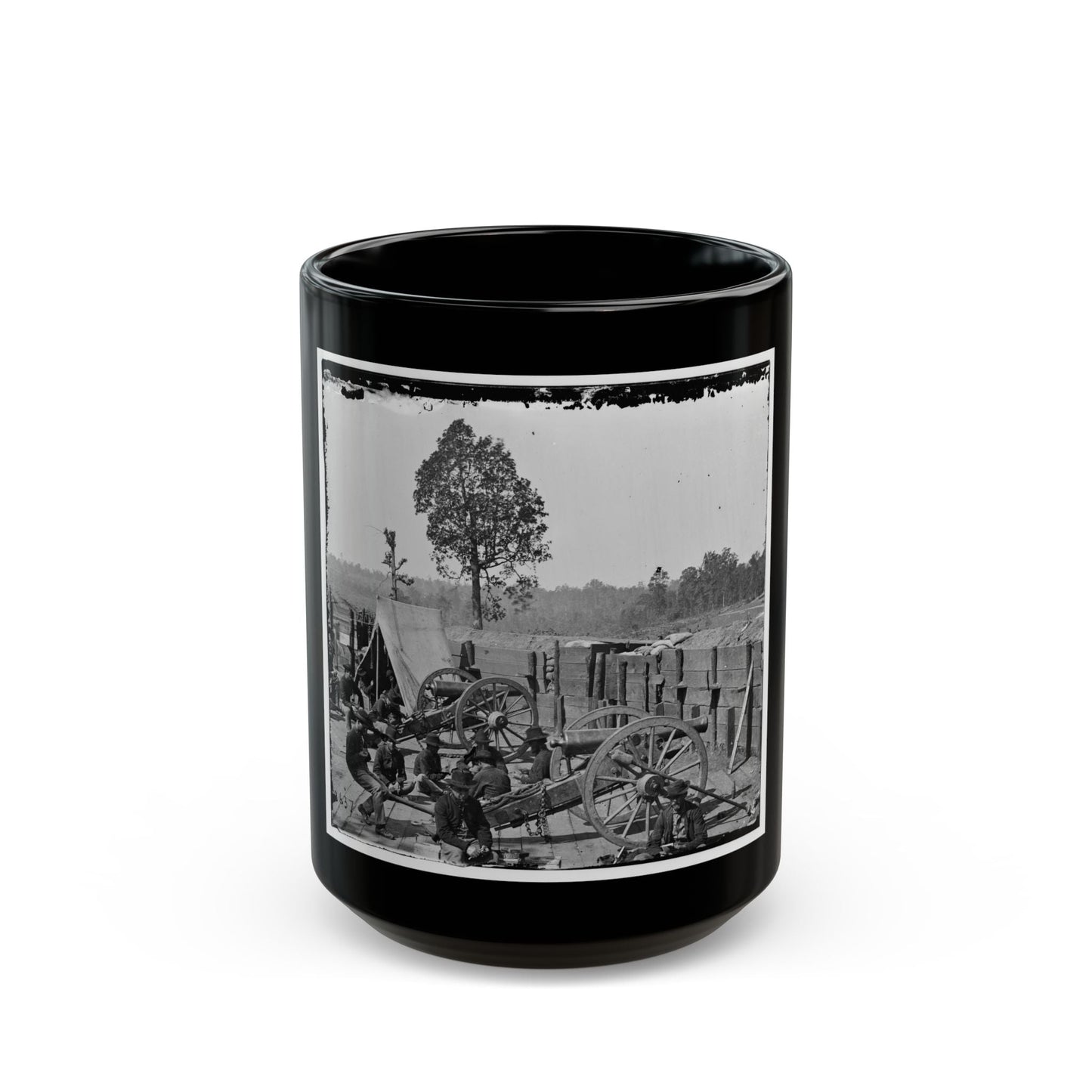 Atlanta, Ga. Federal Soldiers Relaxing By Guns Of Captured Fort (U.S. Civil War) Black Coffee Mug