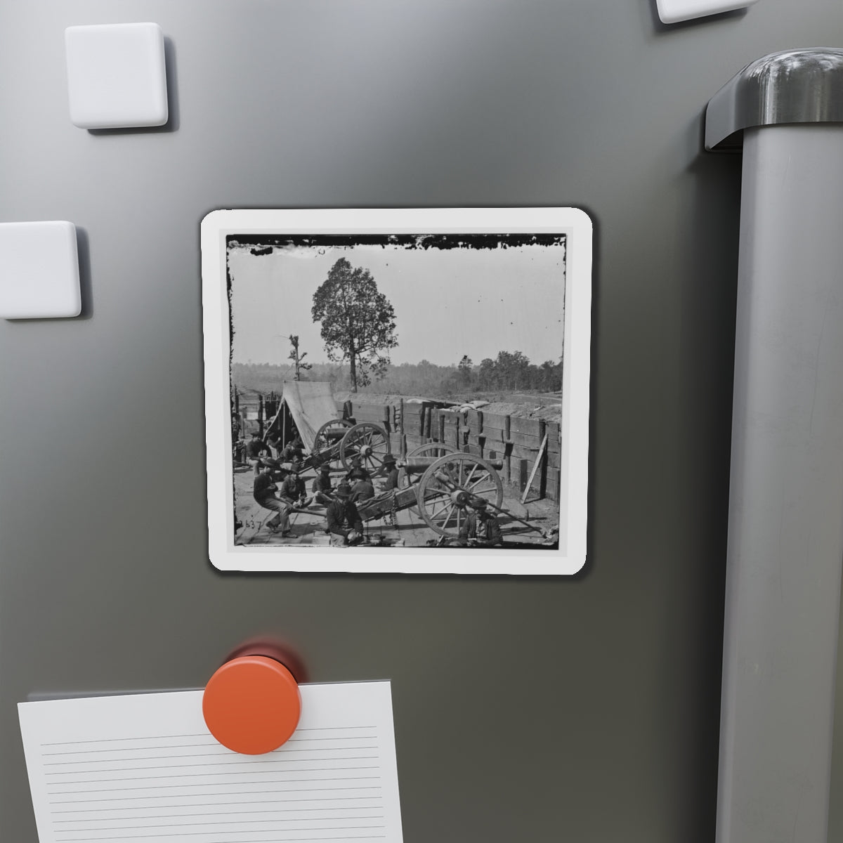 Atlanta, Ga. Federal Soldiers Relaxing By Guns Of Captured Fort (U.S. Civil War) Refrigerator Magnet-The Sticker Space