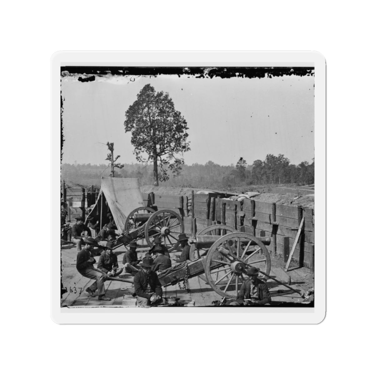 Atlanta, Ga. Federal Soldiers Relaxing By Guns Of Captured Fort (U.S. Civil War) Refrigerator Magnet-2" x 2"-The Sticker Space