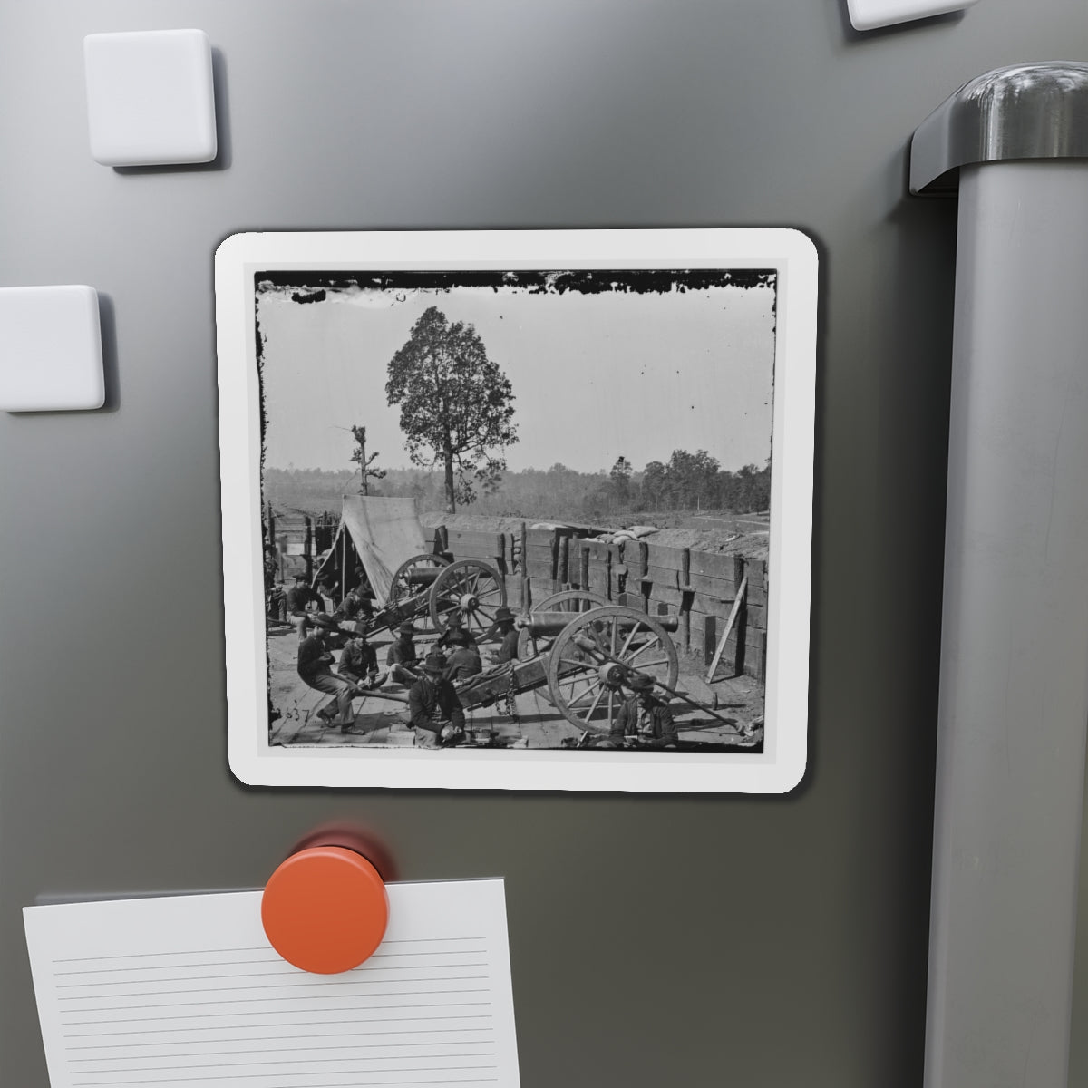 Atlanta, Ga. Federal Soldiers Relaxing By Guns Of Captured Fort (U.S. Civil War) Refrigerator Magnet-The Sticker Space