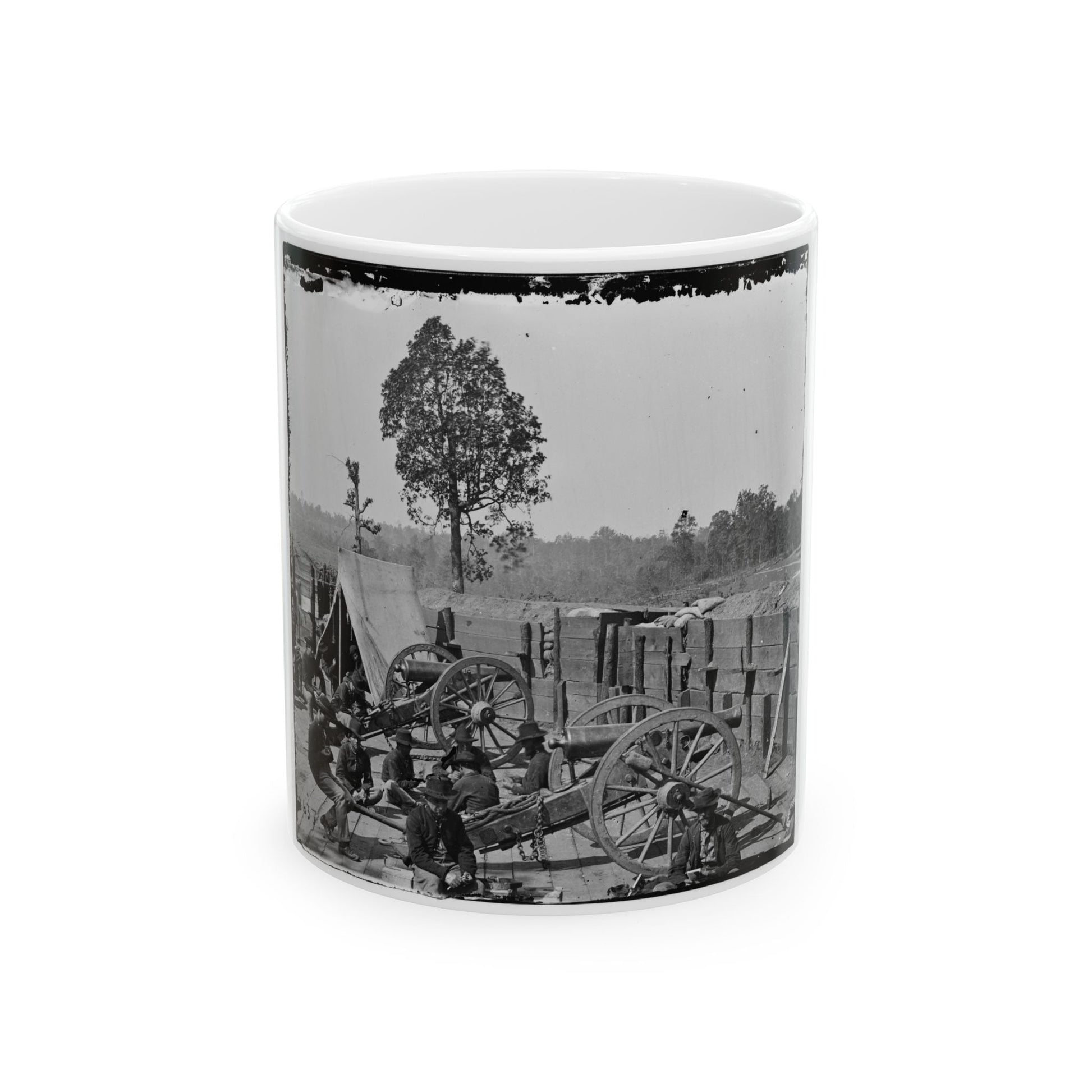 Atlanta, Ga. Federal Soldiers Relaxing By Guns Of Captured Fort (U.S. Civil War) White Coffee Mug-11oz-The Sticker Space