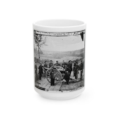 Atlanta, Ga. Gen. William T. Sherman, Leaning On Breach Of Gun, And Staff At Federal Fort No. 7 (U.S. Civil War) White Coffee Mug