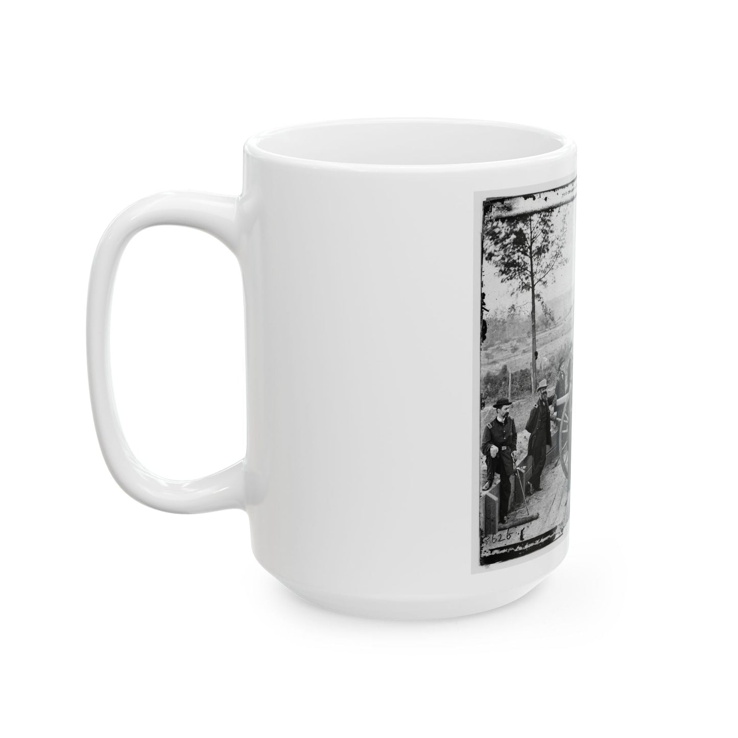 Atlanta, Ga. Gen. William T. Sherman, Leaning On Breach Of Gun, And Staff At Federal Fort No. 7 (U.S. Civil War) White Coffee Mug