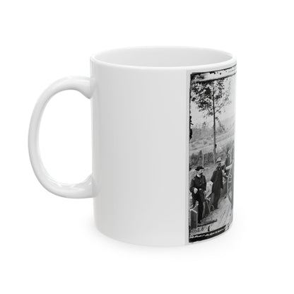 Atlanta, Ga. Gen. William T. Sherman, Leaning On Breach Of Gun, And Staff At Federal Fort No. 7 (U.S. Civil War) White Coffee Mug