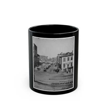 Atlanta, Ga. Northward View Across The Tracks On Whitehall Street, With Wagon Train (U.S. Civil War) Black Coffee Mug