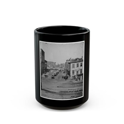 Atlanta, Ga. Northward View Across The Tracks On Whitehall Street, With Wagon Train (U.S. Civil War) Black Coffee Mug