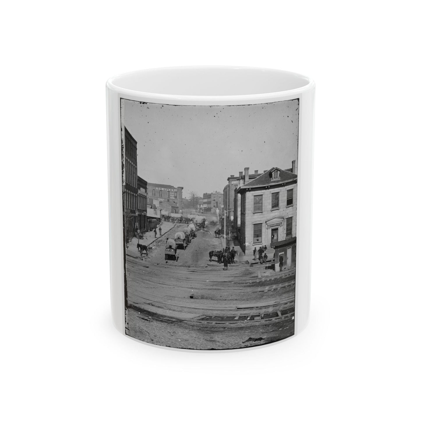 Atlanta, Ga. Northward View Across The Tracks On Whitehall Street, With Wagon Train (U.S. Civil War) White Coffee Mug