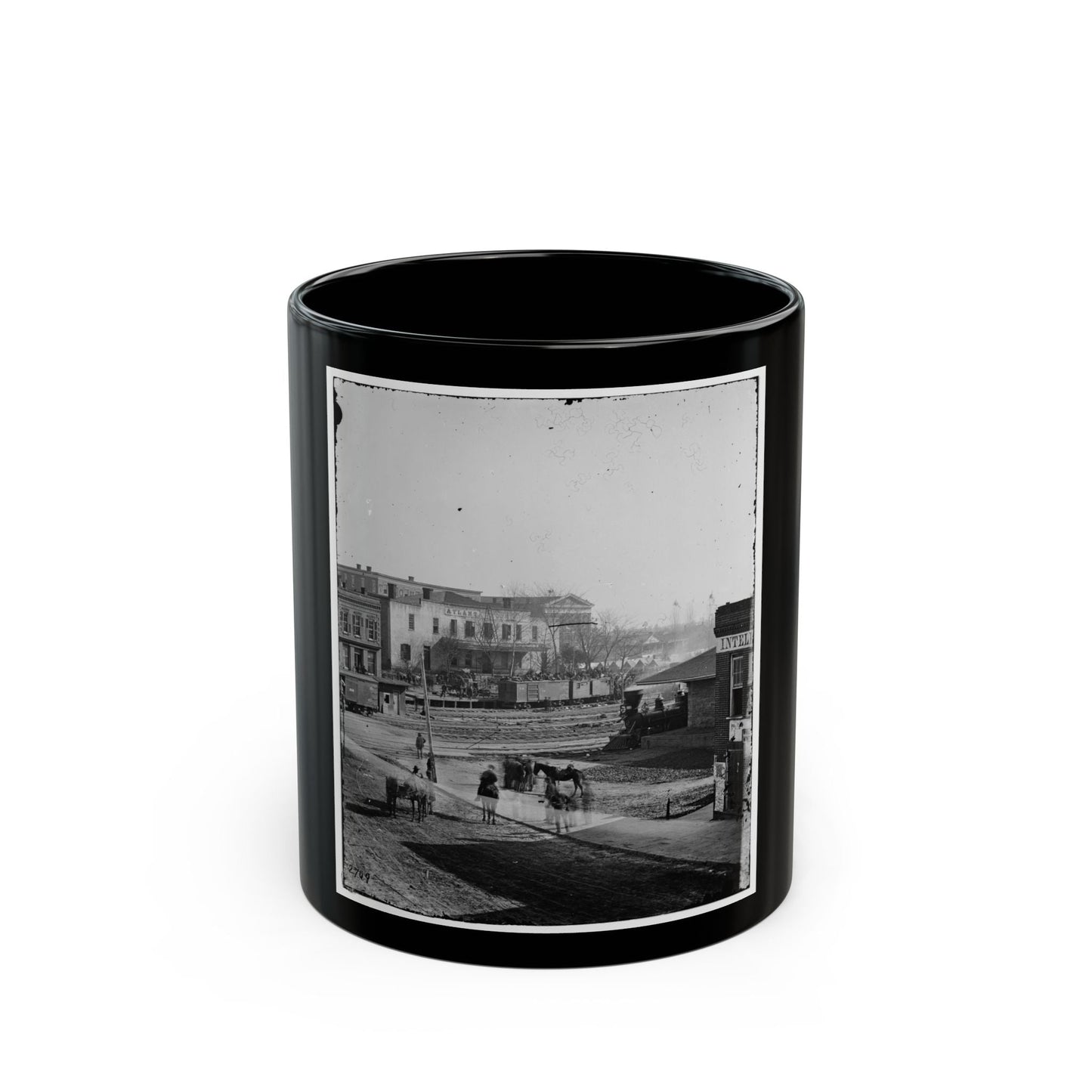 Atlanta, Ga. Soldiers On Boxcars At Railroad Depot (U.S. Civil War) Black Coffee Mug