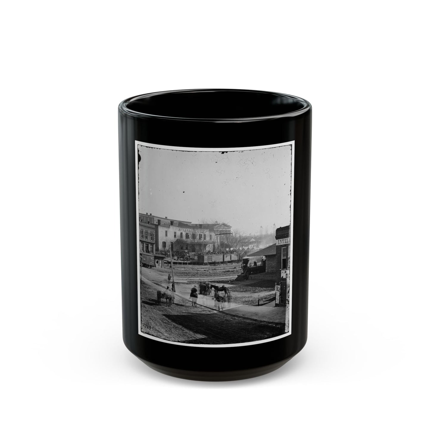 Atlanta, Ga. Soldiers On Boxcars At Railroad Depot (U.S. Civil War) Black Coffee Mug