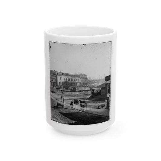 Atlanta, Ga. Soldiers On Boxcars At Railroad Depot (U.S. Civil War) White Coffee Mug