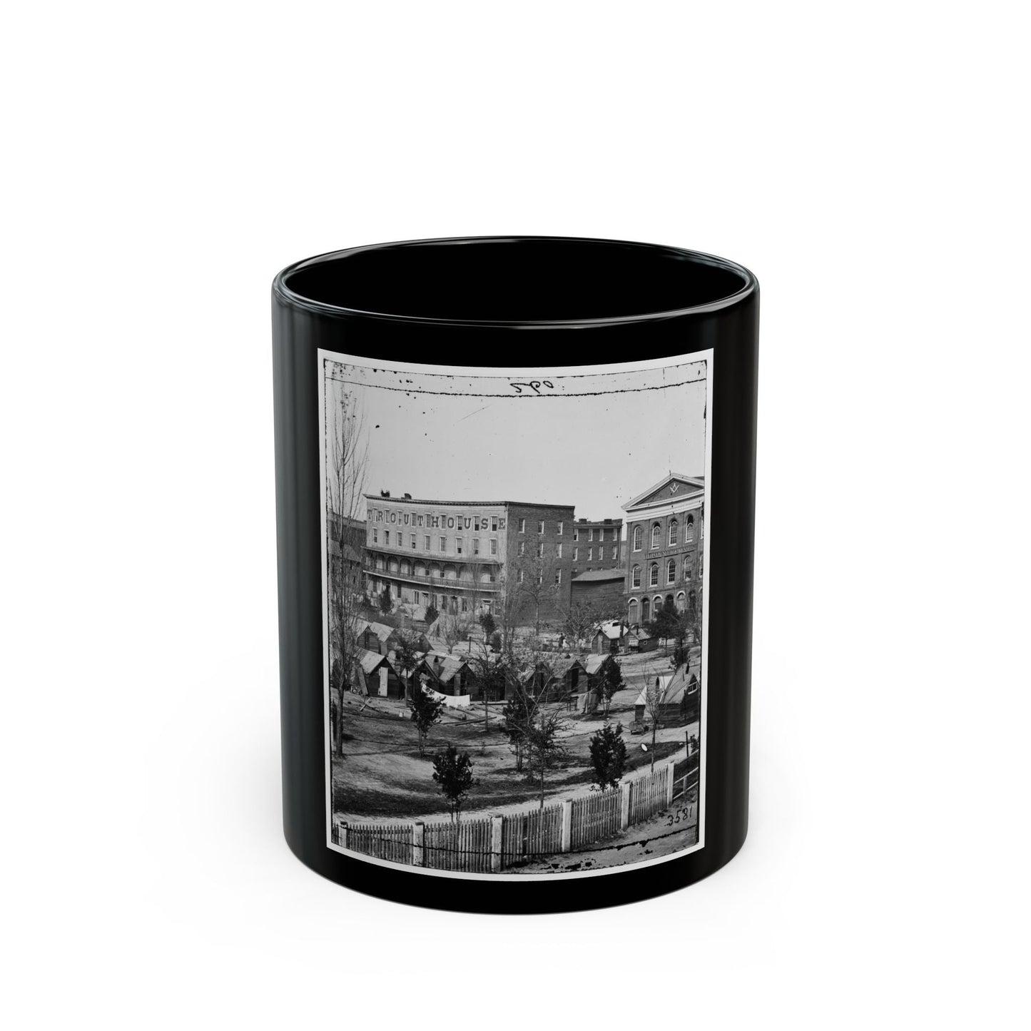 Atlanta, Ga. Trout House, Masonic Hall, And Federal Encampment On Decatur Street (U.S. Civil War) Black Coffee Mug