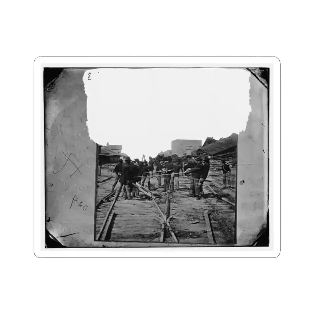 Atlanta, Georgia. Sherman's Men Tearing Up Railroad Track (U.S. Civil War) STICKER Vinyl Kiss-Cut Decal 2 Inch White - The Sticker Space