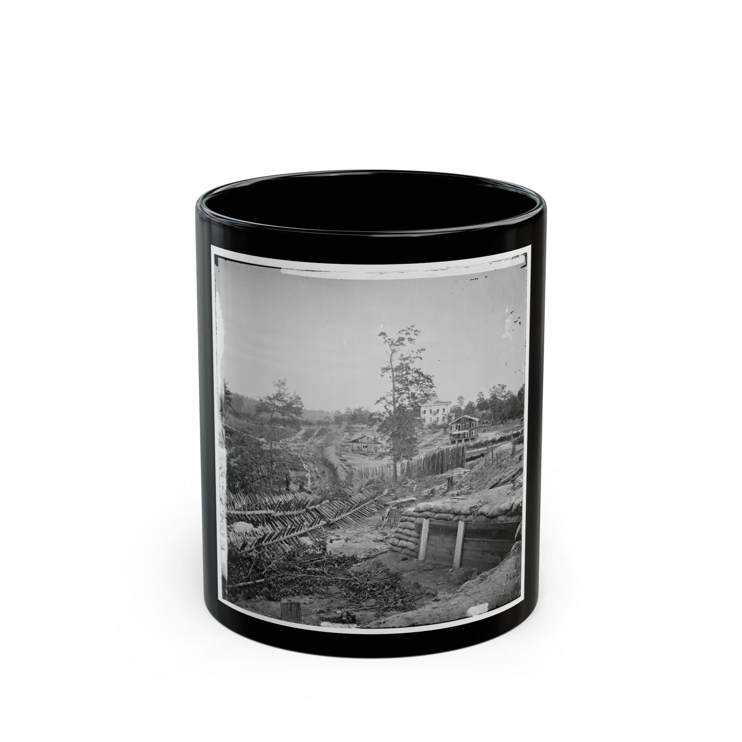 Atlanta, Georgia. Confederate Fortifications With Potter House In The Distance (U.S. Civil War) Black Coffee Mug-11oz-The Sticker Space