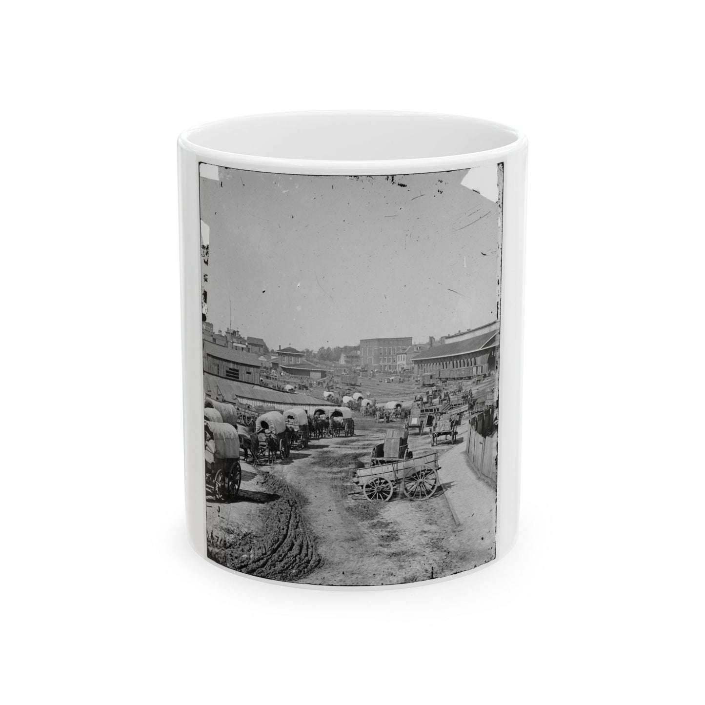 Atlanta, Georgia. Federal Army Wagons Railroad Depot (U.S. Civil War) White Coffee Mug