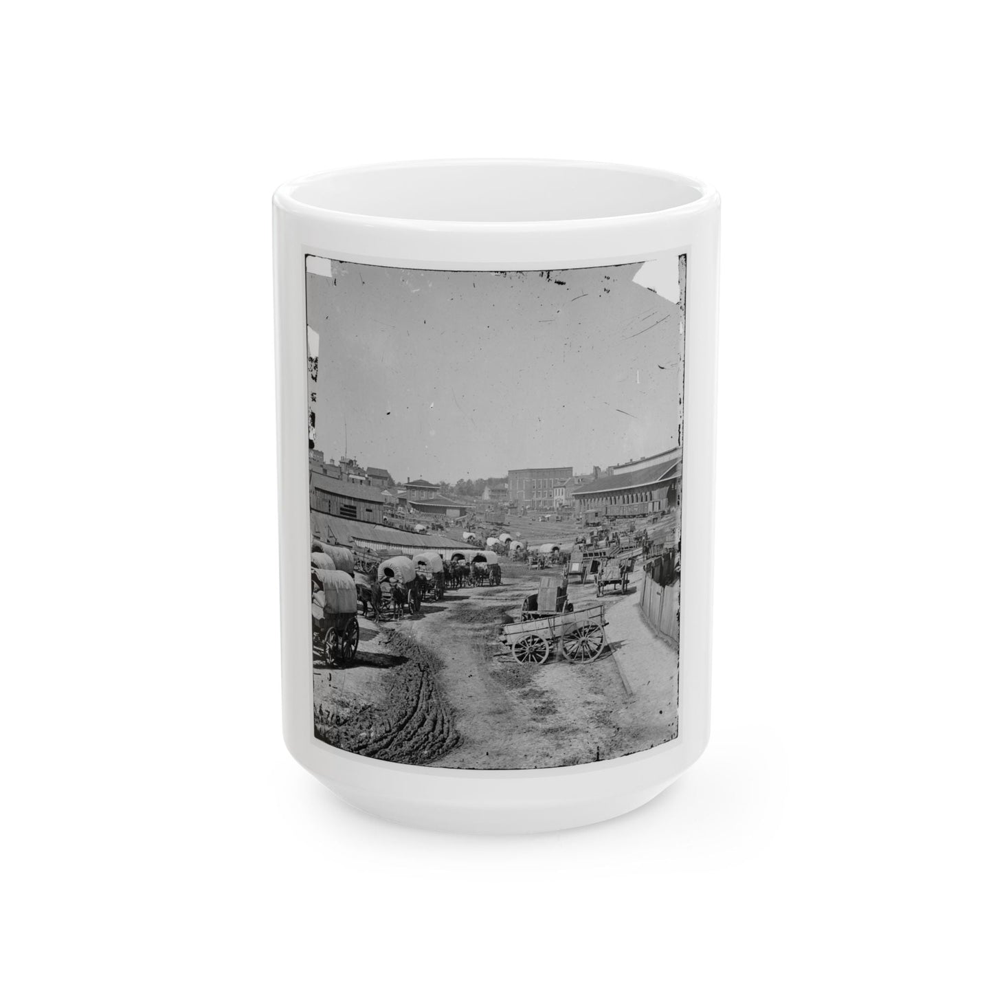 Atlanta, Georgia. Federal Army Wagons Railroad Depot (U.S. Civil War) White Coffee Mug