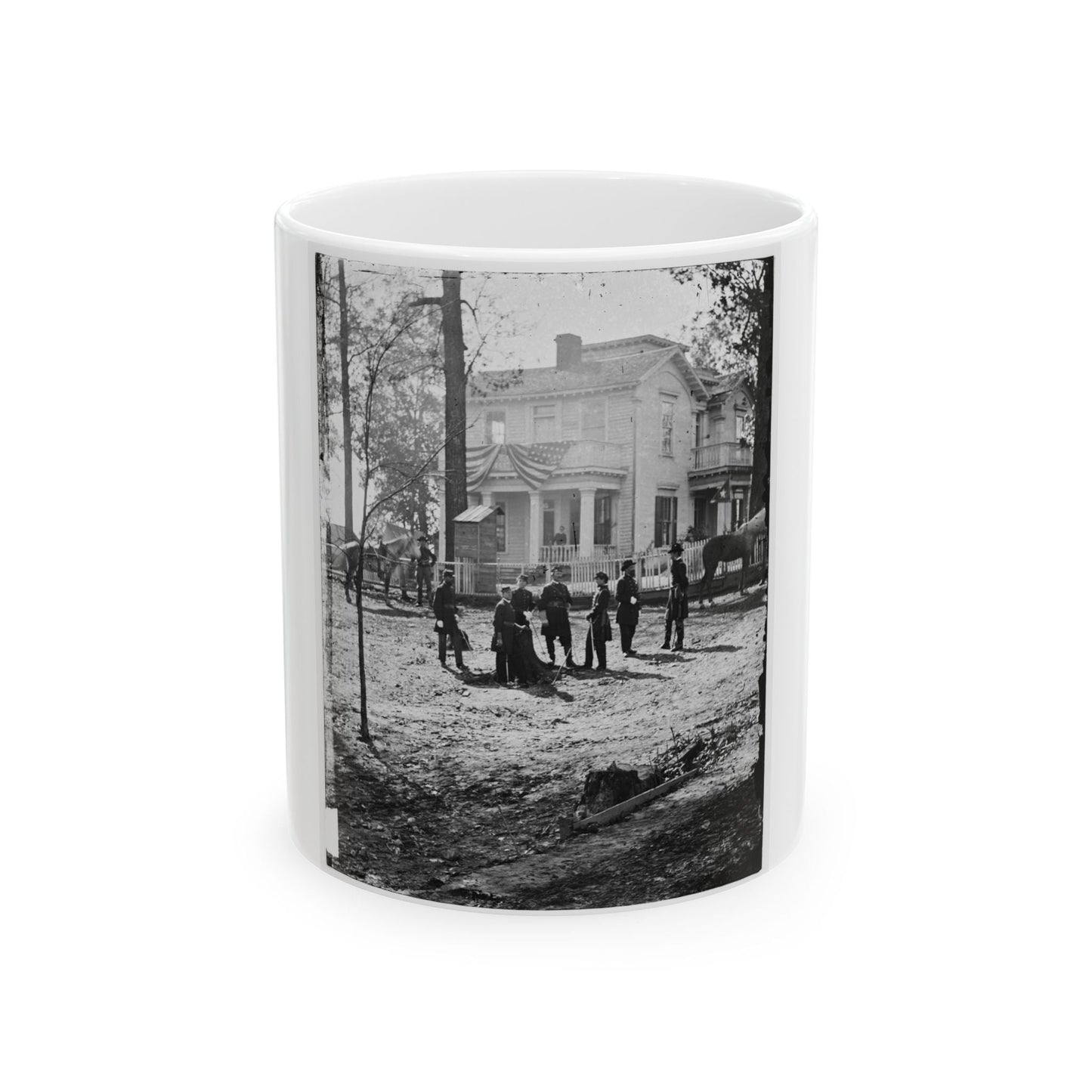 Atlanta, Georgia. Federal Officers Standing In Front Of House. (Formerly Headquarters Of Gen. John Bell Hood.) (U.S. Civil War) White Coffee Mug