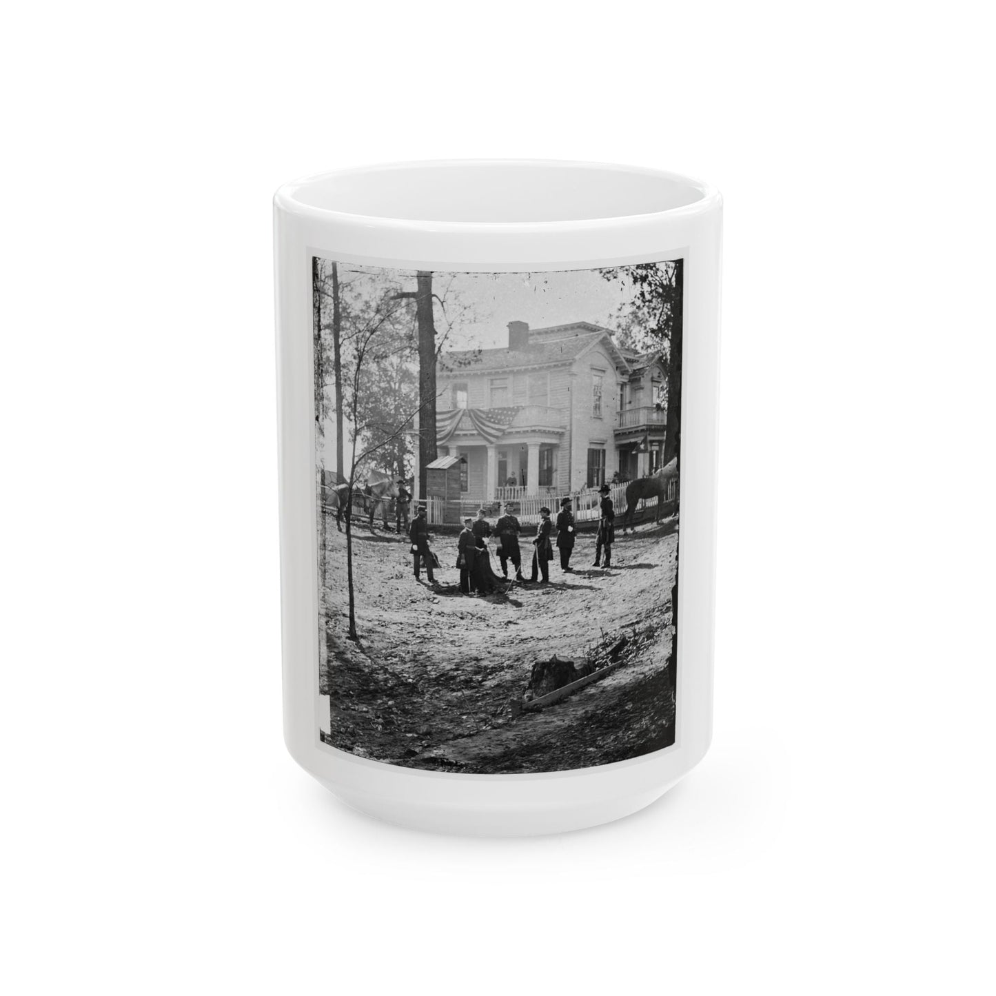 Atlanta, Georgia. Federal Officers Standing In Front Of House. (Formerly Headquarters Of Gen. John Bell Hood.) (U.S. Civil War) White Coffee Mug