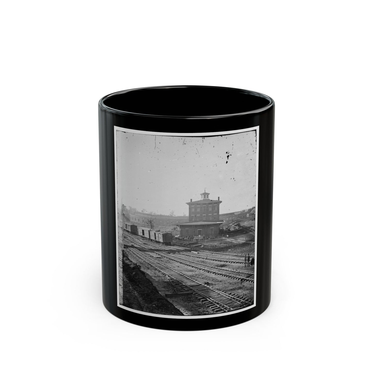 Atlanta, Georgia. Railroad Roundhouse (U.S. Civil War) Black Coffee Mug-11oz-The Sticker Space