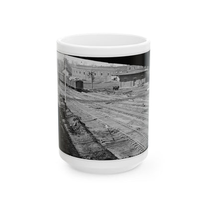 Atlanta, Georgia. Ruins Of Depot, Blown Up On Sherman's Departure (U.S. Civil War) White Coffee Mug-15oz-The Sticker Space