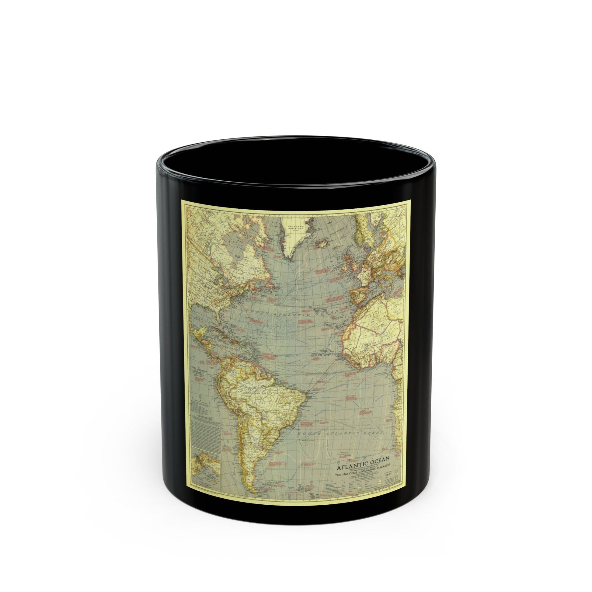 Atlantic Ocean (1939) (Map) Black Coffee Mug-11oz-The Sticker Space