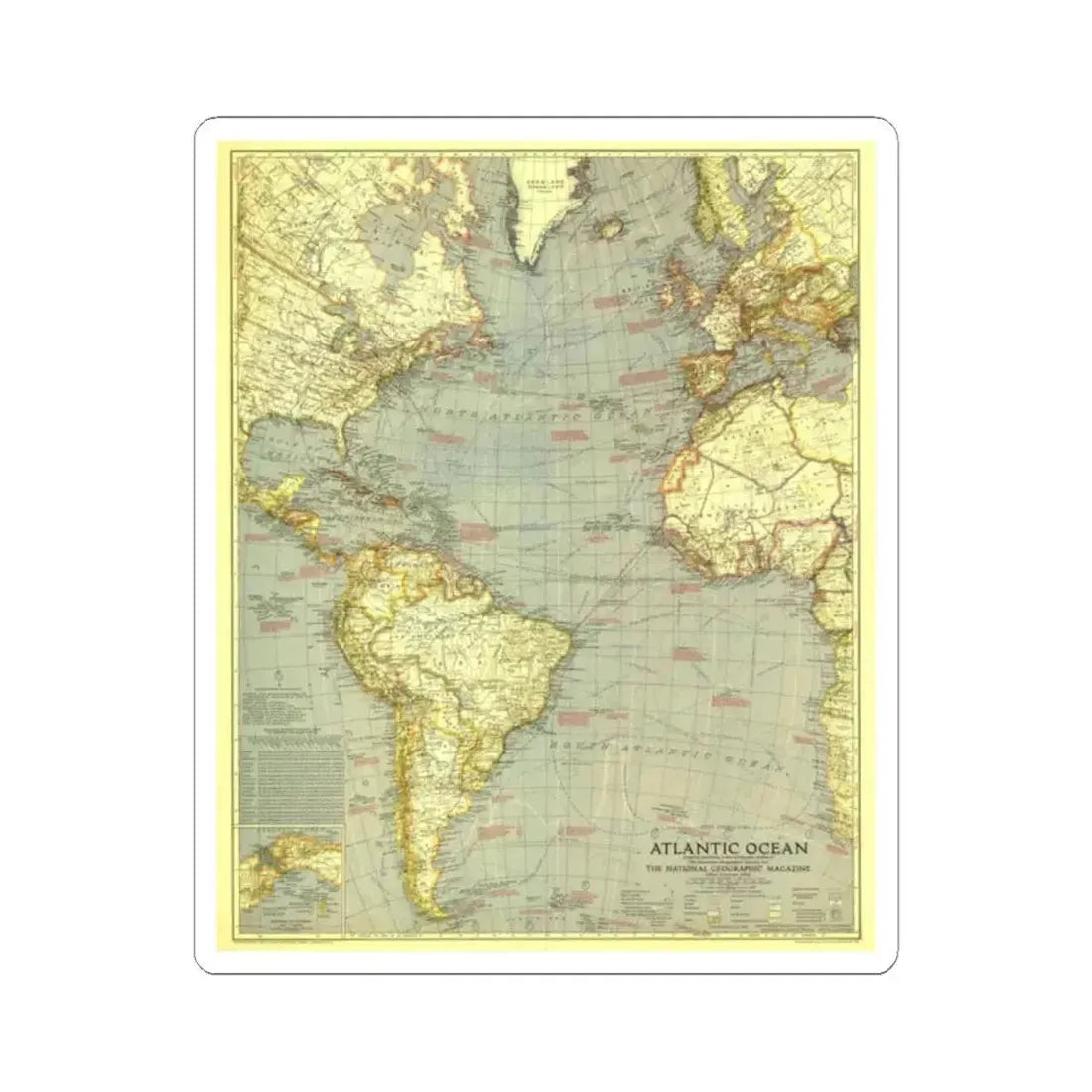 Atlantic Ocean (1939) (Map) STICKER Vinyl Kiss-Cut Decal 2 Inch White - The Sticker Space
