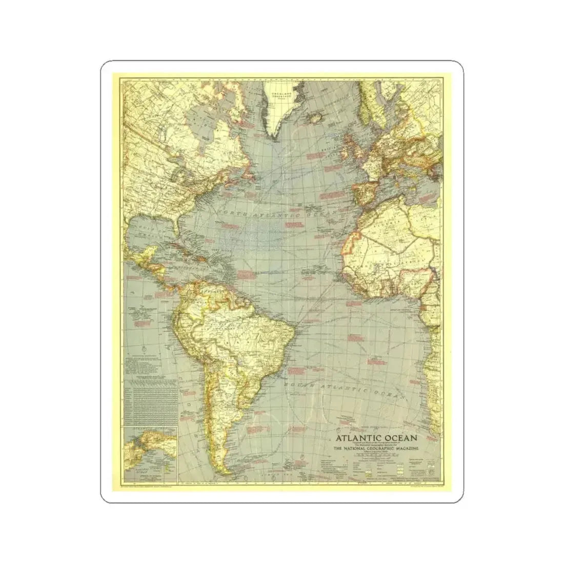 Atlantic Ocean (1939) (Map) STICKER Vinyl Kiss-Cut Decal 4 Inch White - The Sticker Space