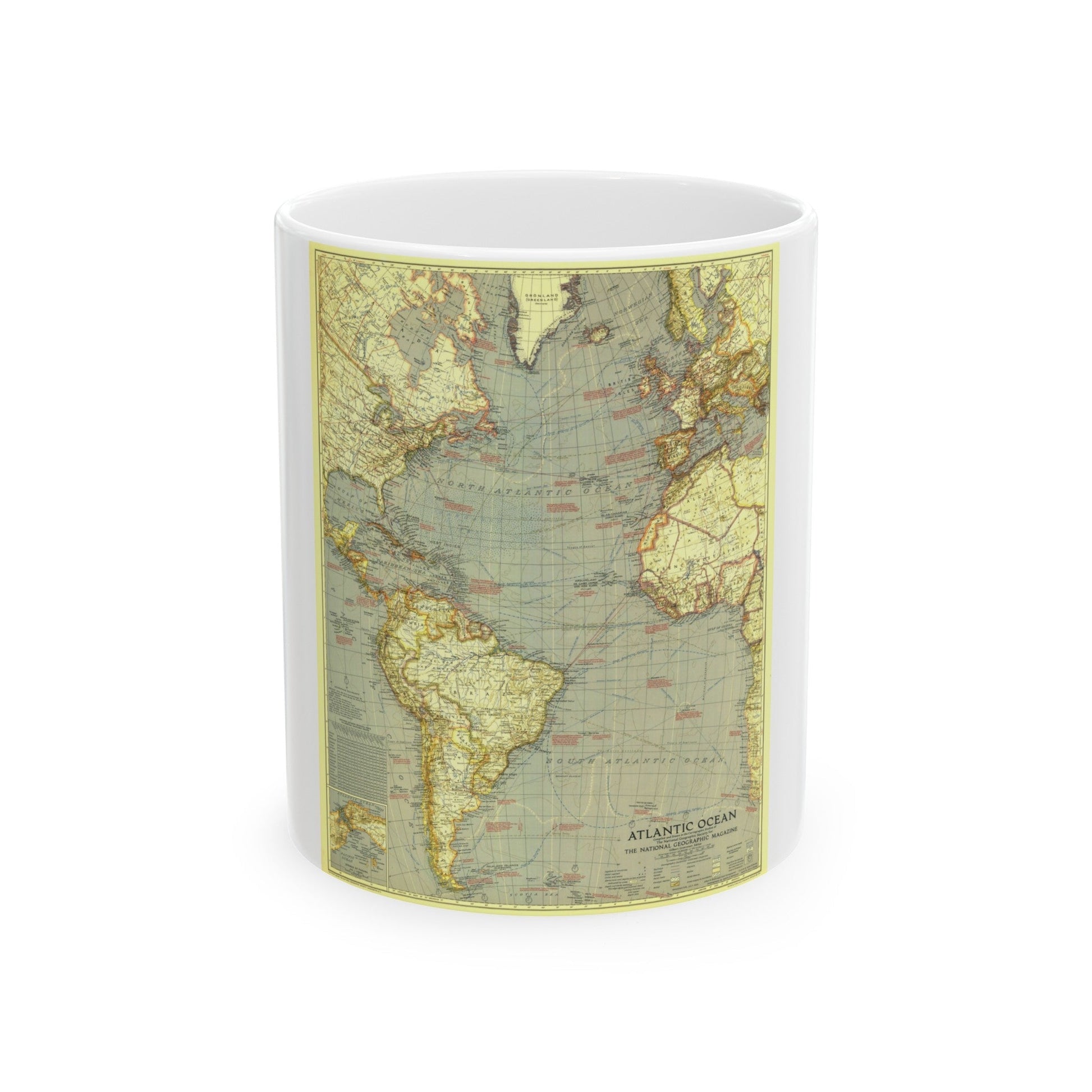 Atlantic Ocean (1939) (Map) White Coffee Mug-11oz-The Sticker Space