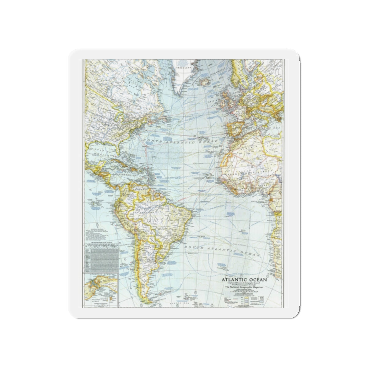 Atlantic Ocean (1941) (Map) Refrigerator Magnet-2" x 2"-The Sticker Space