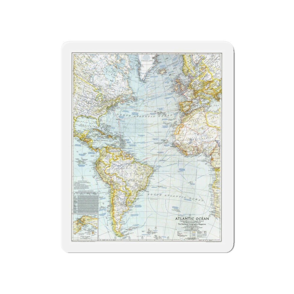 Atlantic Ocean (1941) (Map) Refrigerator Magnet-4" x 4"-The Sticker Space