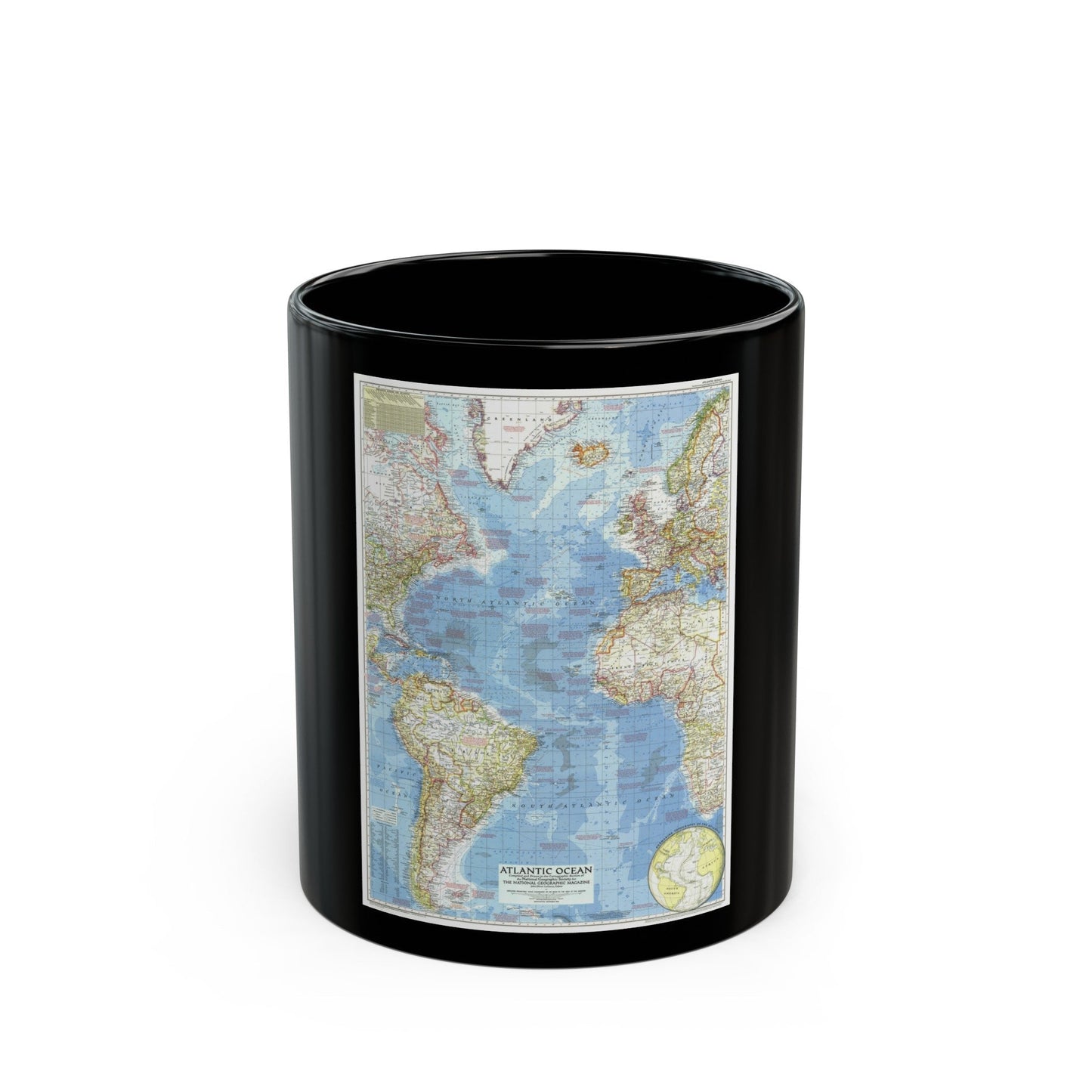 Atlantic Ocean (1955) (Map) Black Coffee Mug-11oz-The Sticker Space