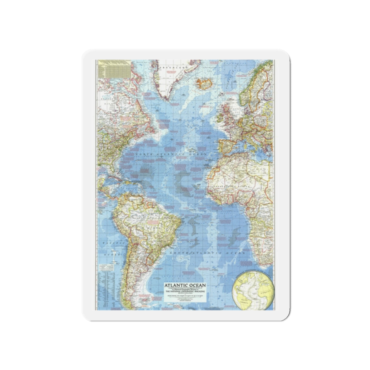 Atlantic Ocean (1955) (Map) Refrigerator Magnet-2" x 2"-The Sticker Space