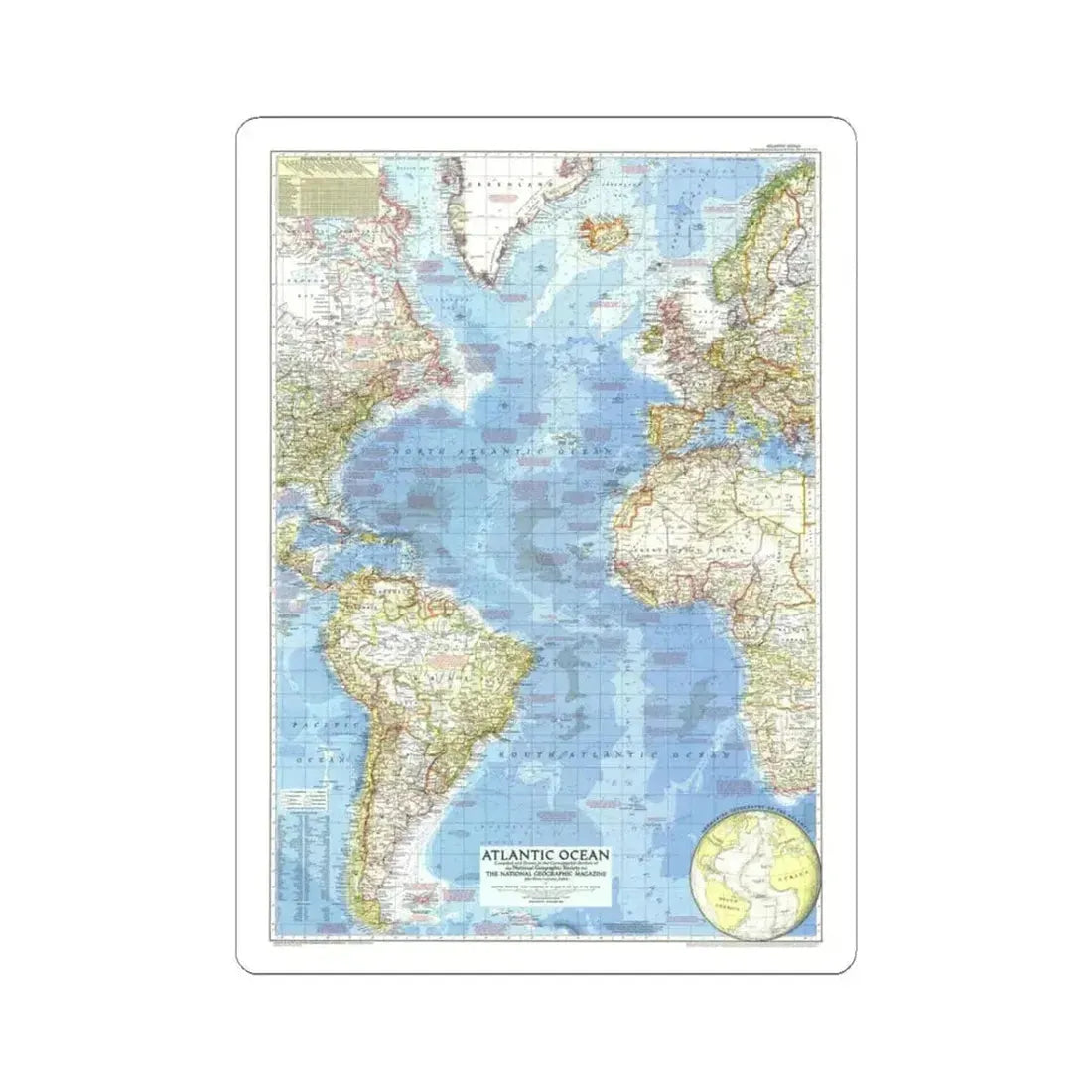 Atlantic Ocean (1955) (Map) STICKER Vinyl Kiss-Cut Decal 3 Inch White - The Sticker Space