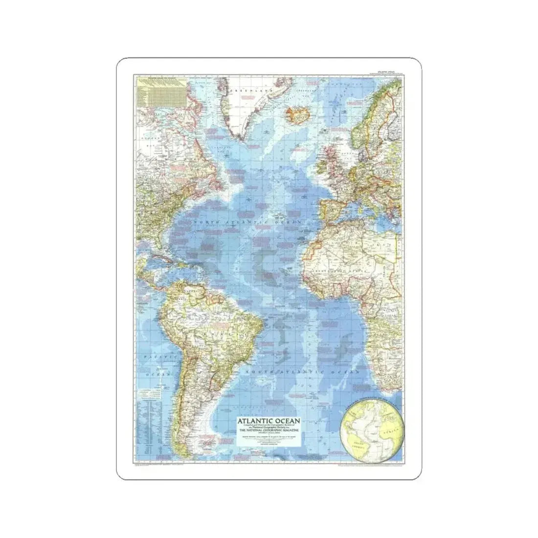 Atlantic Ocean (1955) (Map) STICKER Vinyl Kiss-Cut Decal 6 Inch White - The Sticker Space