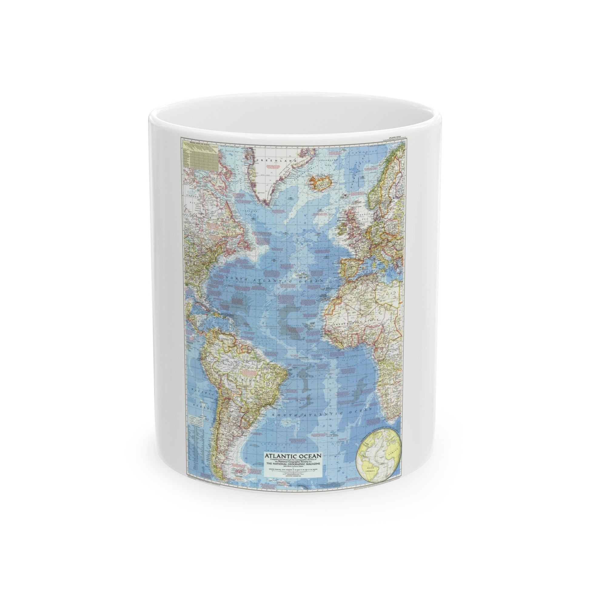 Atlantic Ocean (1955) (Map) White Coffee Mug-11oz-The Sticker Space