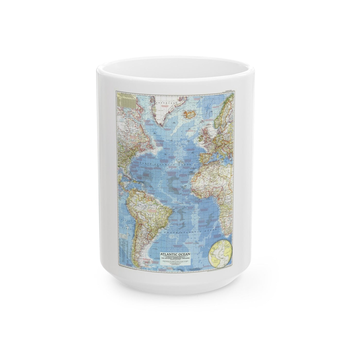 Atlantic Ocean (1955) (Map) White Coffee Mug-15oz-The Sticker Space