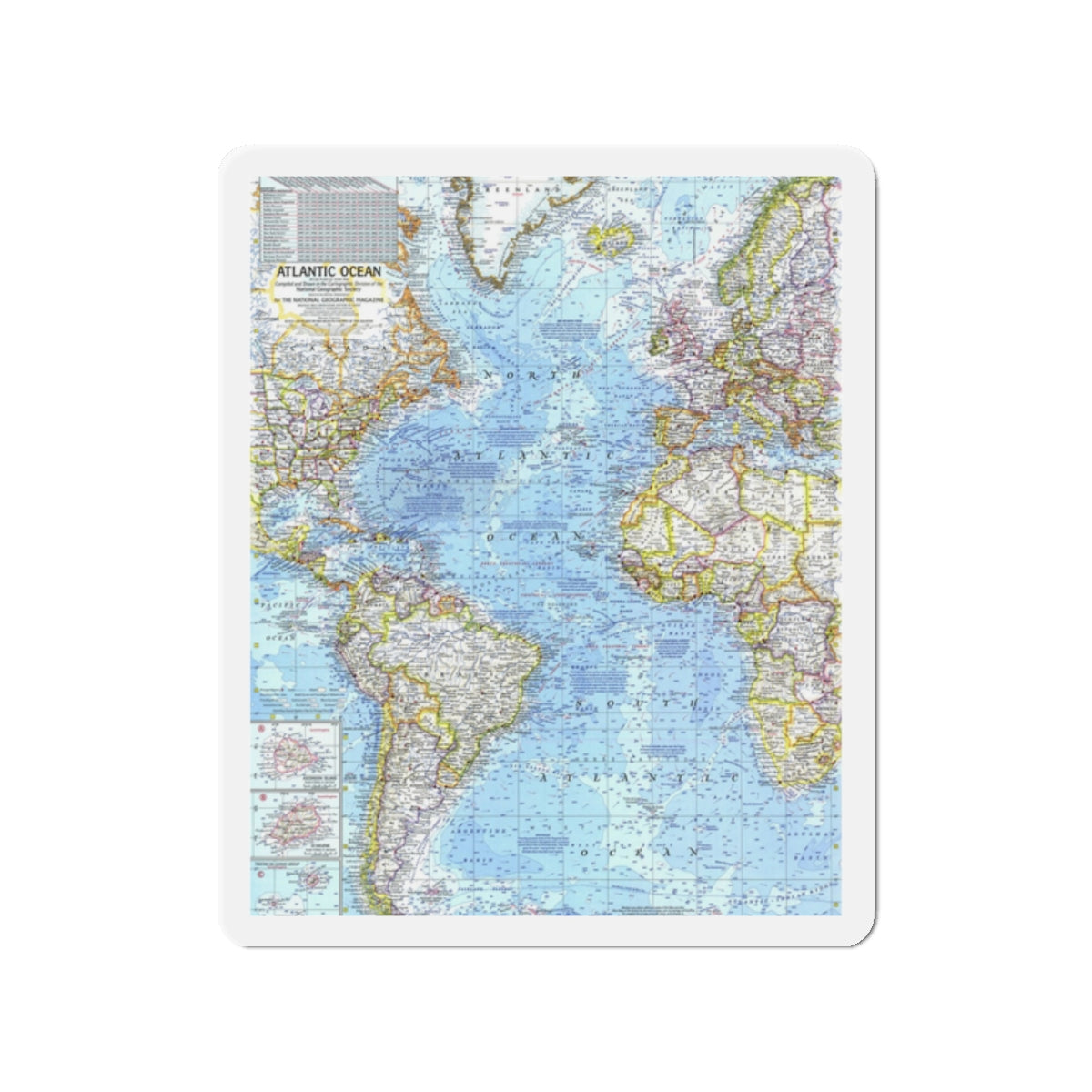 Atlantic Ocean (1968) (Map) Refrigerator Magnet-2" x 2"-The Sticker Space