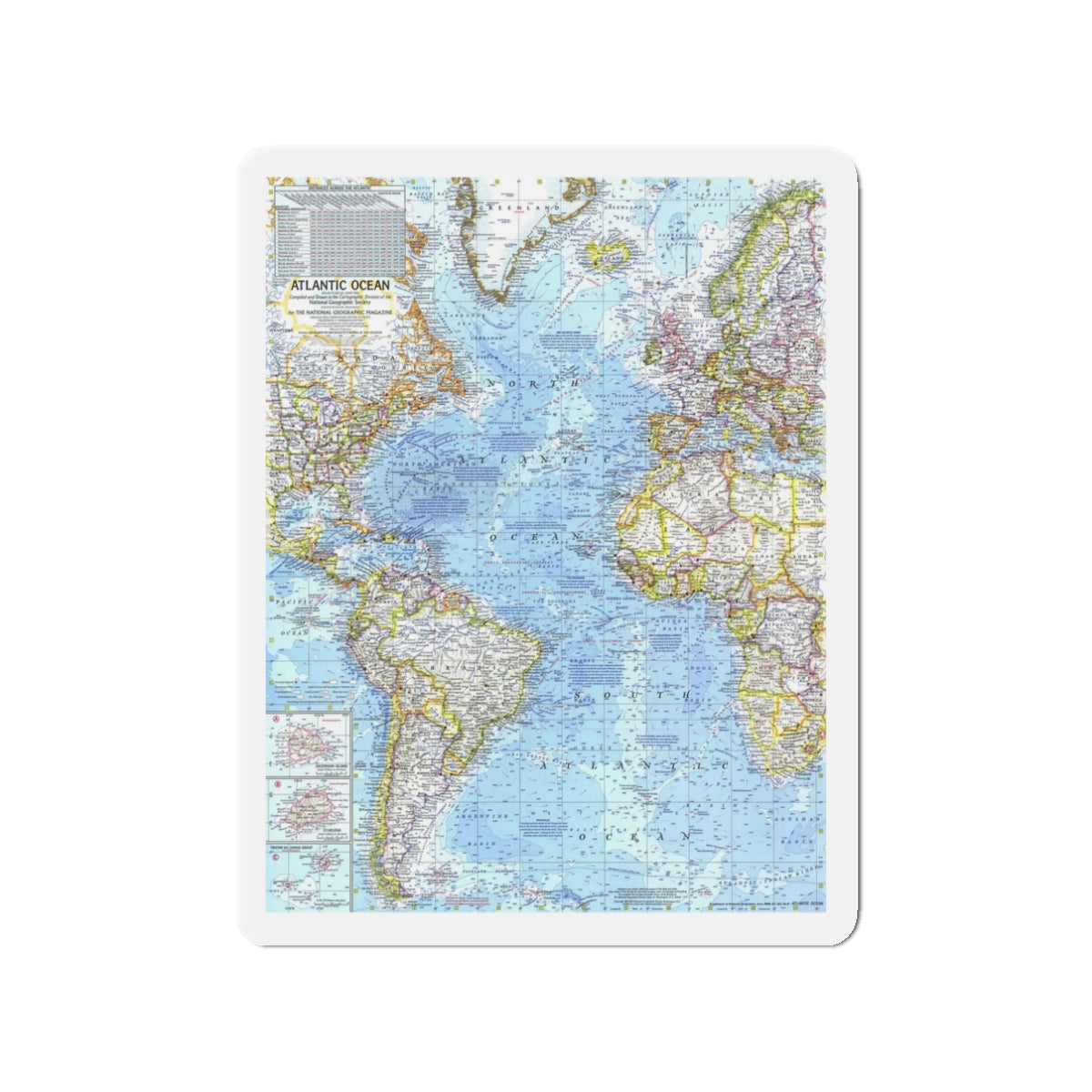 Atlantic Ocean (1968) (Map) Refrigerator Magnet-3" x 3"-The Sticker Space