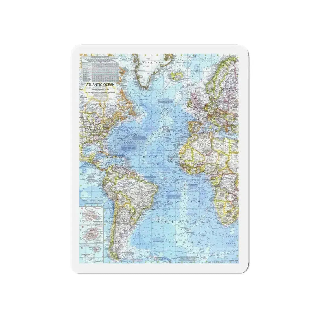 Atlantic Ocean (1968) (Map) Refrigerator Magnet 4 Inch - The Sticker Space