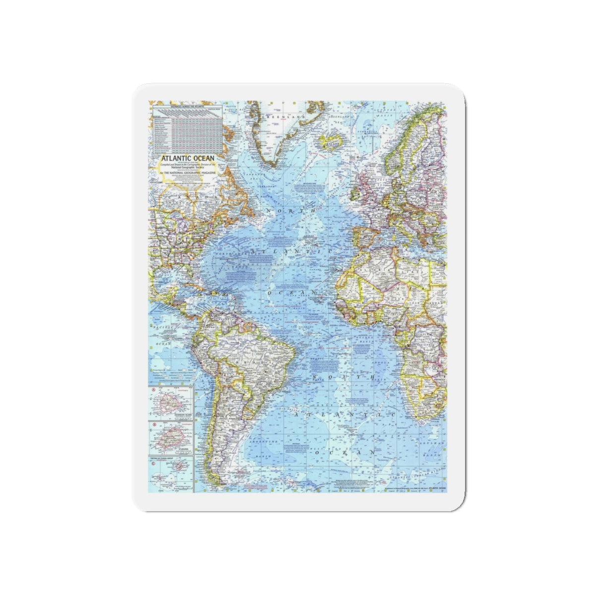 Atlantic Ocean (1968) (Map) Refrigerator Magnet-4" x 4"-The Sticker Space