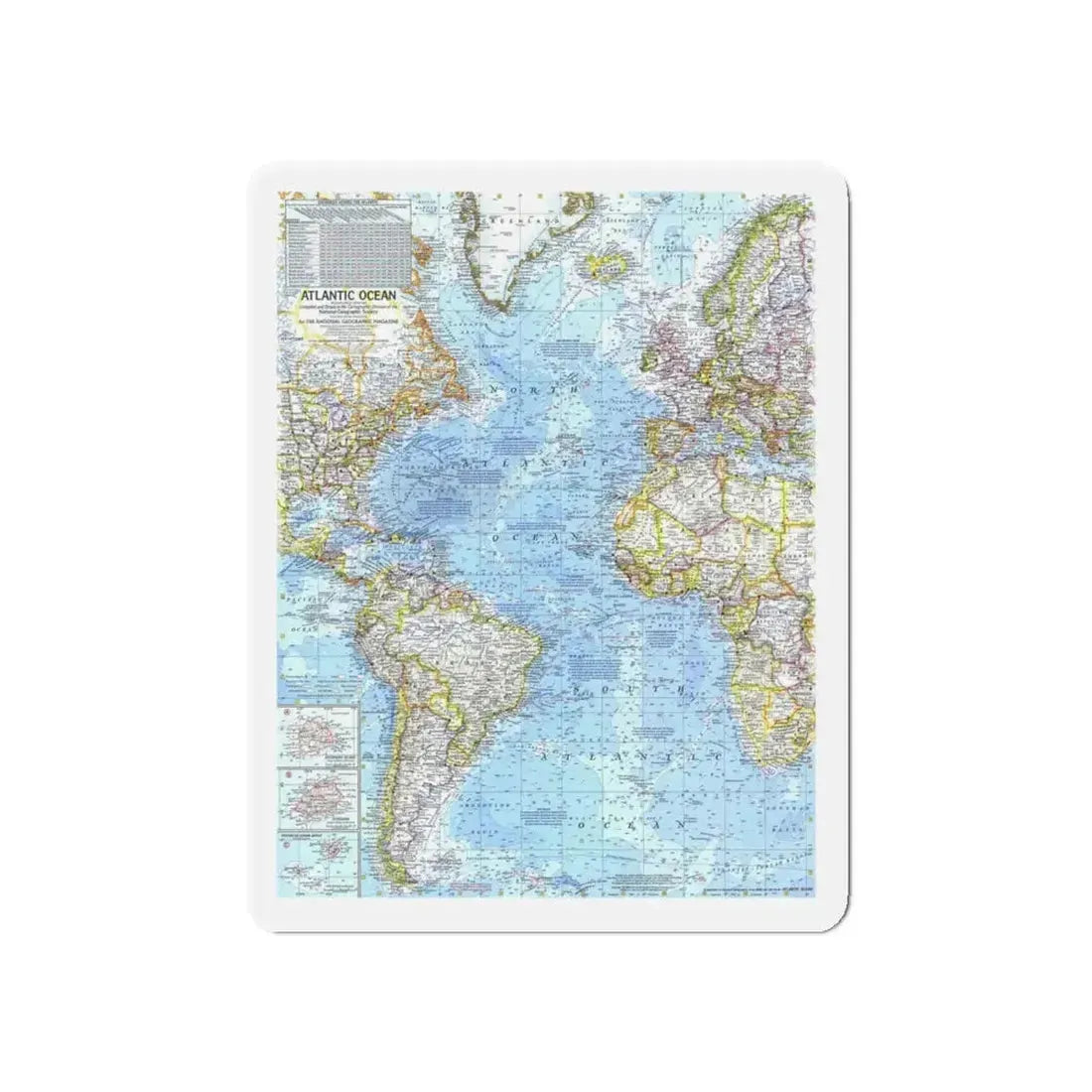 Atlantic Ocean (1968) (Map) Refrigerator Magnet 5 Inch - The Sticker Space