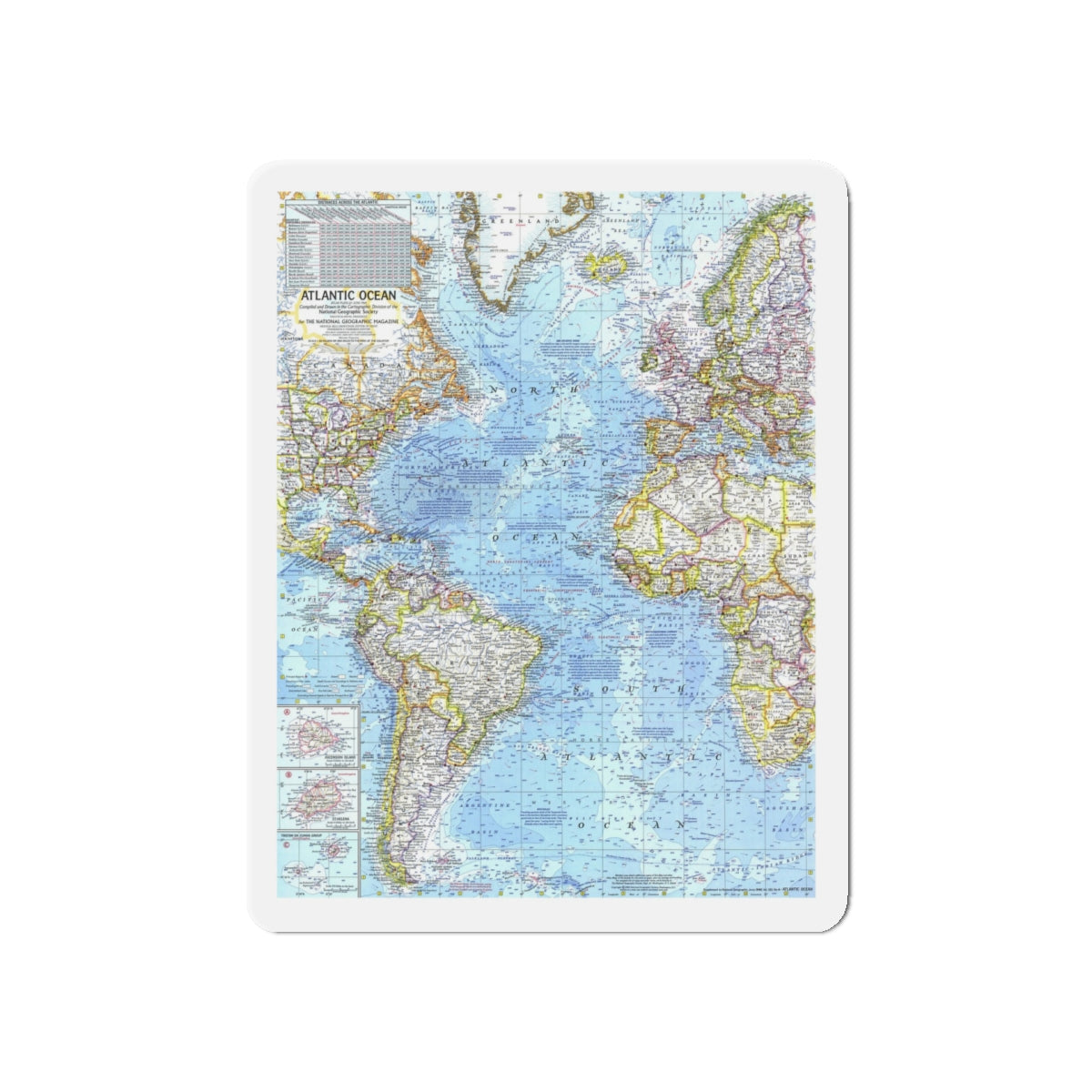 Atlantic Ocean (1968) (Map) Refrigerator Magnet-5" x 5"-The Sticker Space