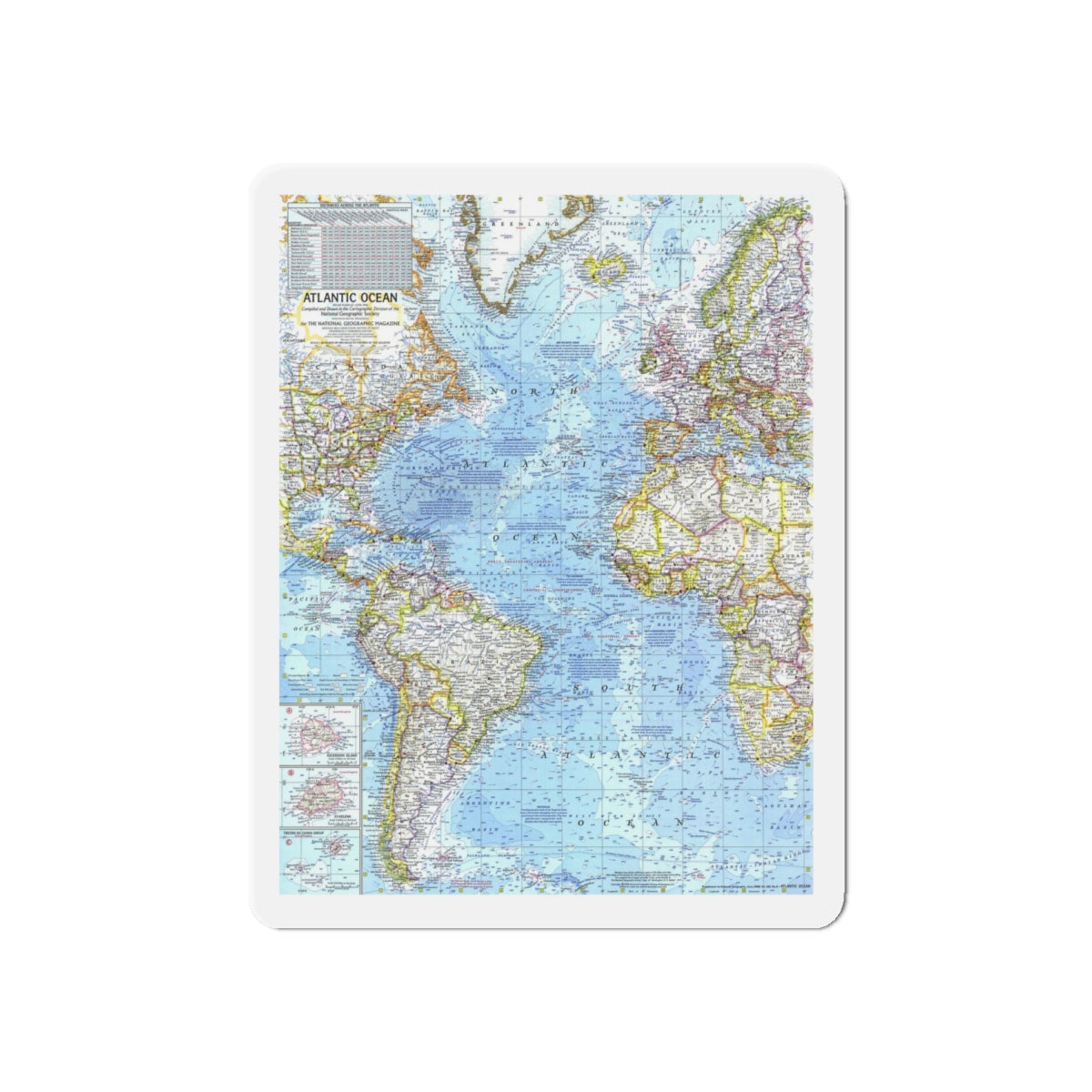 Atlantic Ocean (1968) (Map) Refrigerator Magnet-6 × 6"-The Sticker Space