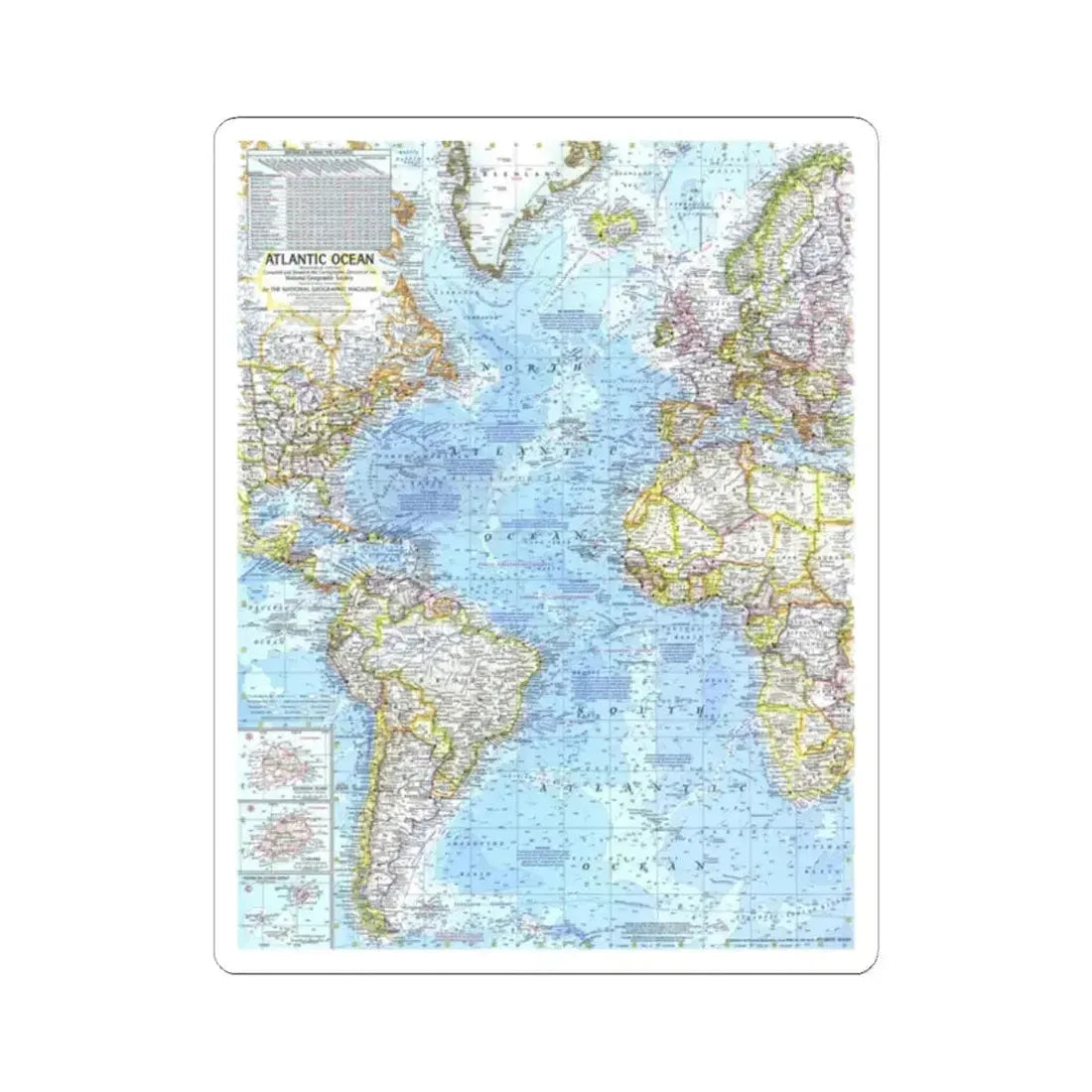 Atlantic Ocean (1968) (Map) STICKER Vinyl Kiss-Cut Decal 2 Inch White - The Sticker Space