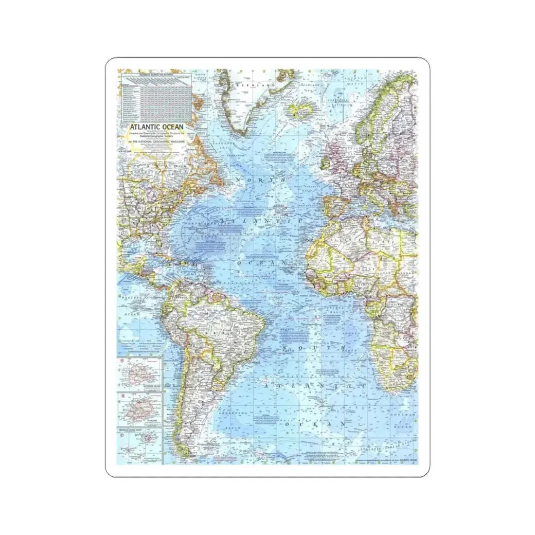 Atlantic Ocean (1968) (Map) STICKER Vinyl Kiss-Cut Decal 3 Inch White - The Sticker Space