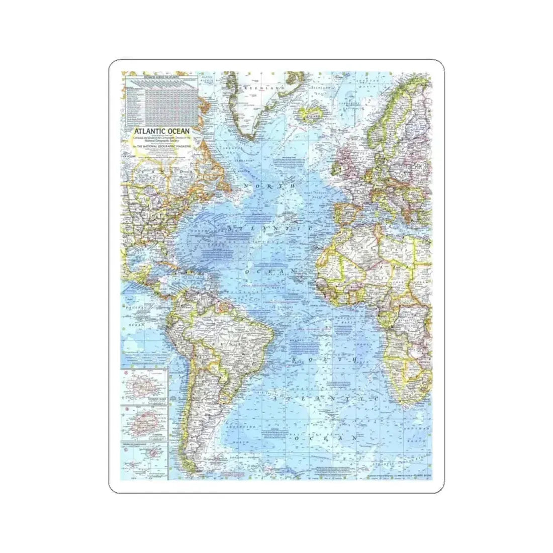 Atlantic Ocean (1968) (Map) STICKER Vinyl Kiss-Cut Decal 6 Inch White - The Sticker Space