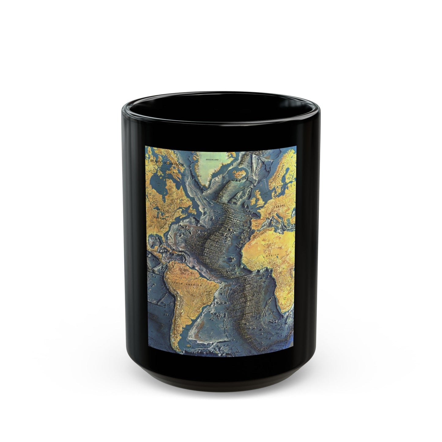 Atlantic Ocean Floor (1968) (Map) Black Coffee Mug-15oz-The Sticker Space