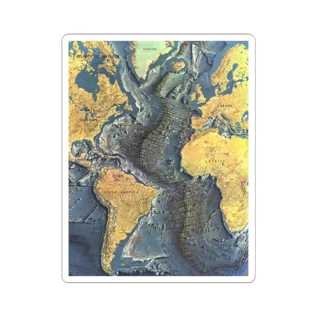 Atlantic Ocean Floor (1968) (Map) STICKER Vinyl Kiss-Cut Decal 2 Inch White - The Sticker Space
