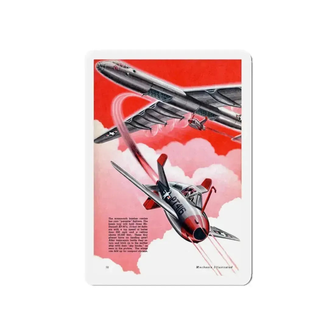 Atom Bomber, Mechanix Illustrated, 1948 (Magazine Illustration) Refrigerator Magnet 3 Inch Die-Cut - The Sticker Space