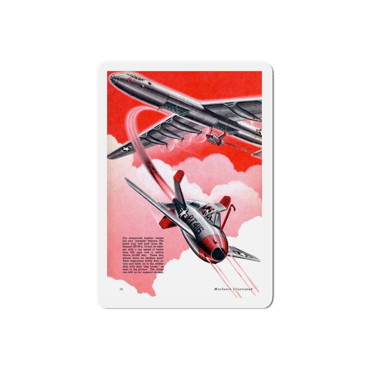 Atom Bomber, Mechanix Illustrated, 1948 (Magazine Illustration) Refrigerator Magnet-6" × 6"-The Sticker Space